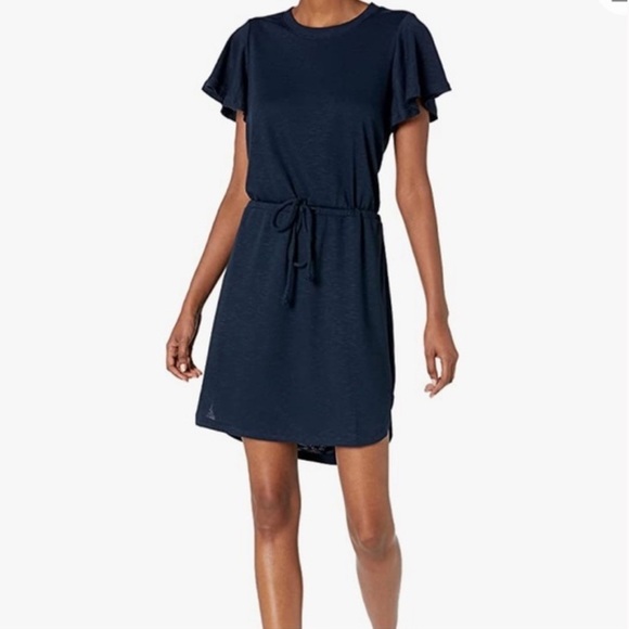Paige Brielle Tee Shirt Dress Navy Blue XS Drawstring Waist Flutter Sleeve - Picture 6 of 16